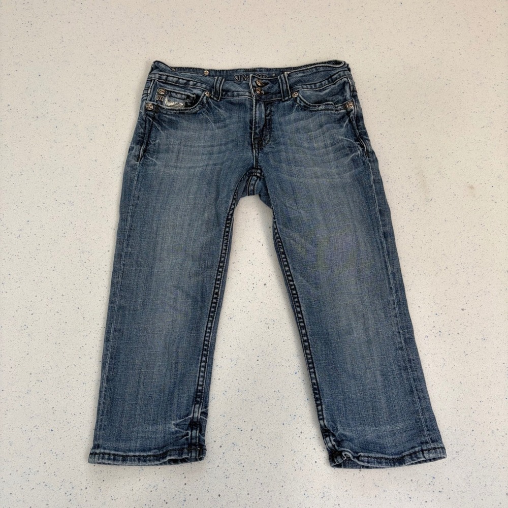 Miss Me Jeans Capri Women's Blue Denim Sequins Size 29 Western Y2K Embellished